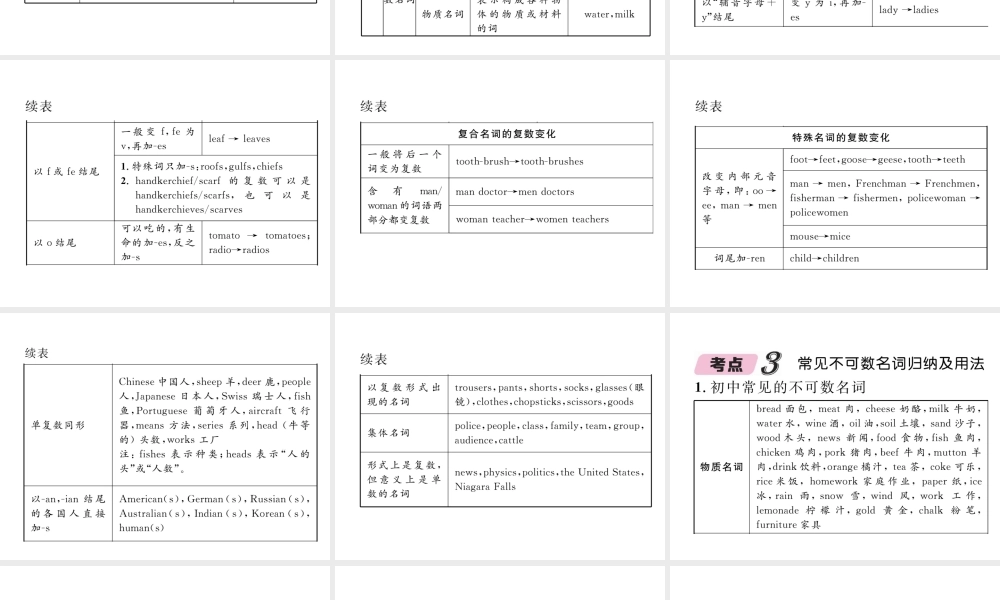 （云南专版）中考英语特训复习 第2编 语法专题突破篇 专题1 名词课件-人教版初中九年级全册英语课件