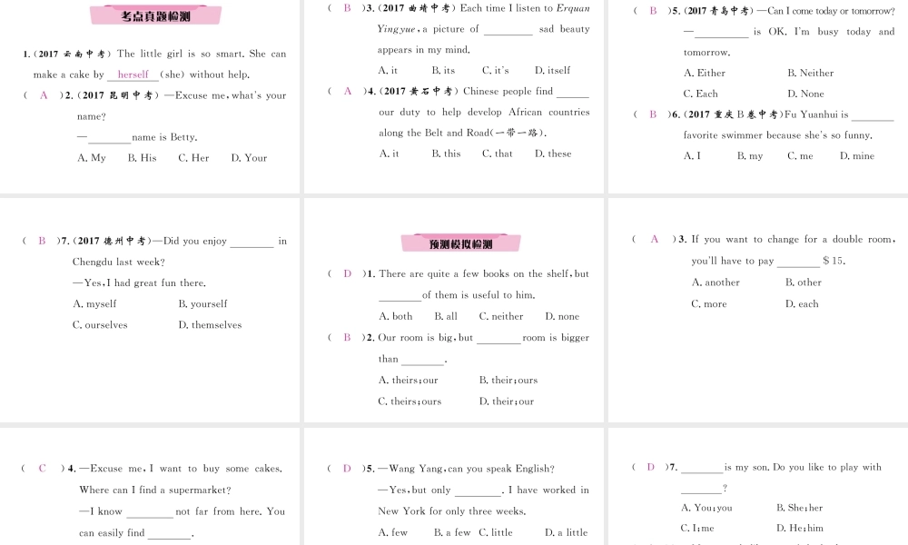（云南专版）中考英语特训复习 第2编 语法专题突破篇 专题2 代词课件-人教版初中九年级全册英语课件