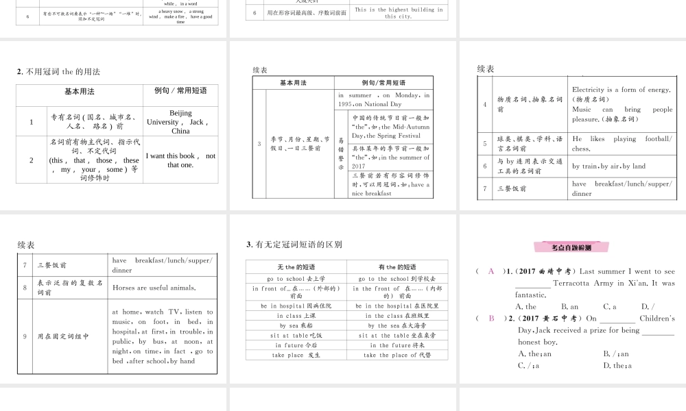 （云南专版）中考英语特训复习 第2编 语法专题突破篇 专题3 冠词课件-人教版初中九年级全册英语课件