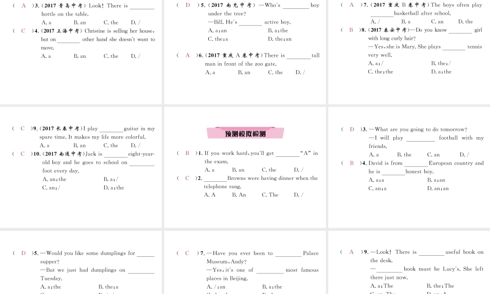 （云南专版）中考英语特训复习 第2编 语法专题突破篇 专题3 冠词课件-人教版初中九年级全册英语课件