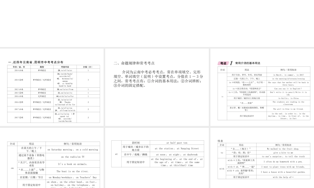 （云南专版）中考英语特训复习 第2编 语法专题突破篇 专题5 介词课件-人教版初中九年级全册英语课件