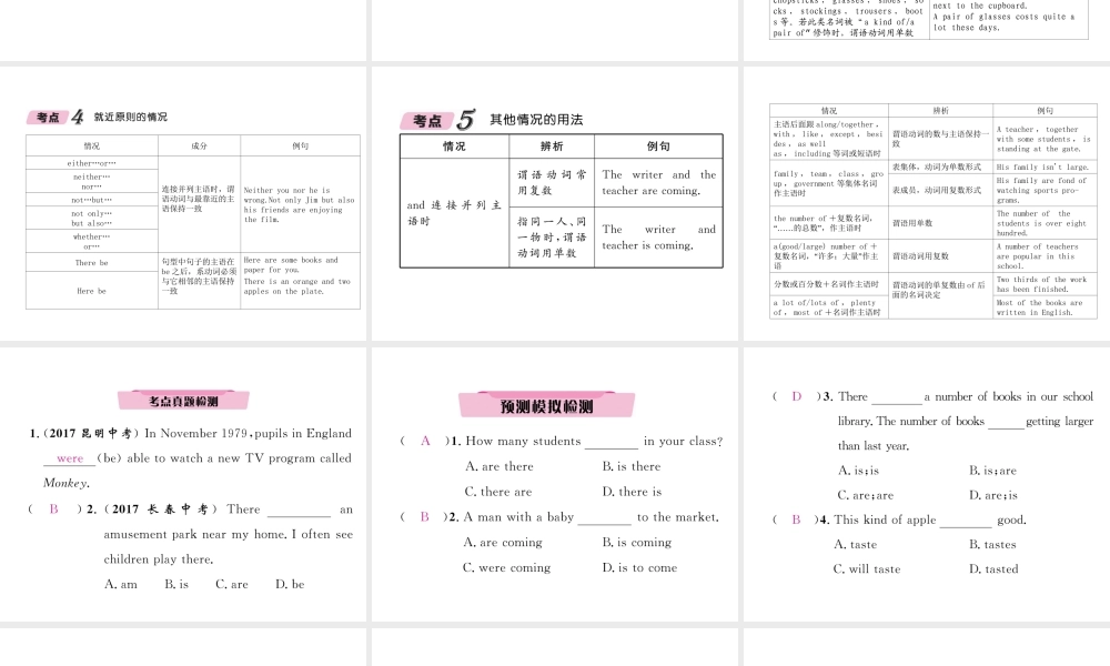 （云南专版）中考英语特训复习 第2编 语法专题突破篇 专题11 主谓一致课件-人教版初中九年级全册英语课件