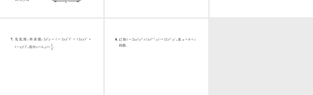 （云南专级数学上册 第十四章 整式的乘法与因式分解 14.1 整式的乘法 14.1.4 整式的乘法 第1课时 单项式与单项式相乘作业课件 （新版）新人教版-（新版）新人教级上册数学课件