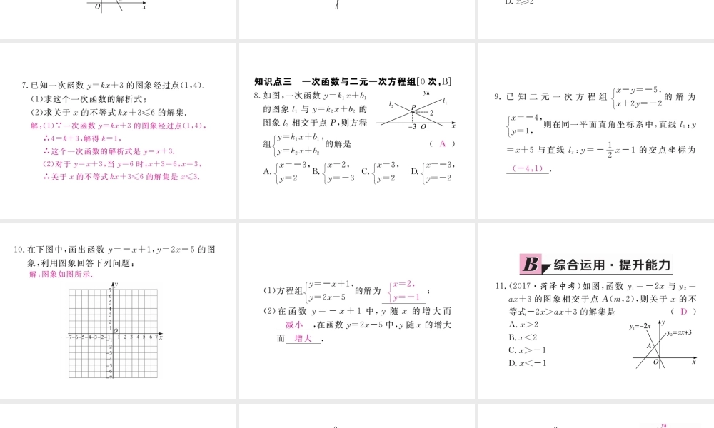 安级数学下册 第19章 一次函数 19.2.3 一次函数与方程、不等式练习课件 （新版）新人教版-（新版）新人教级下册数学课件