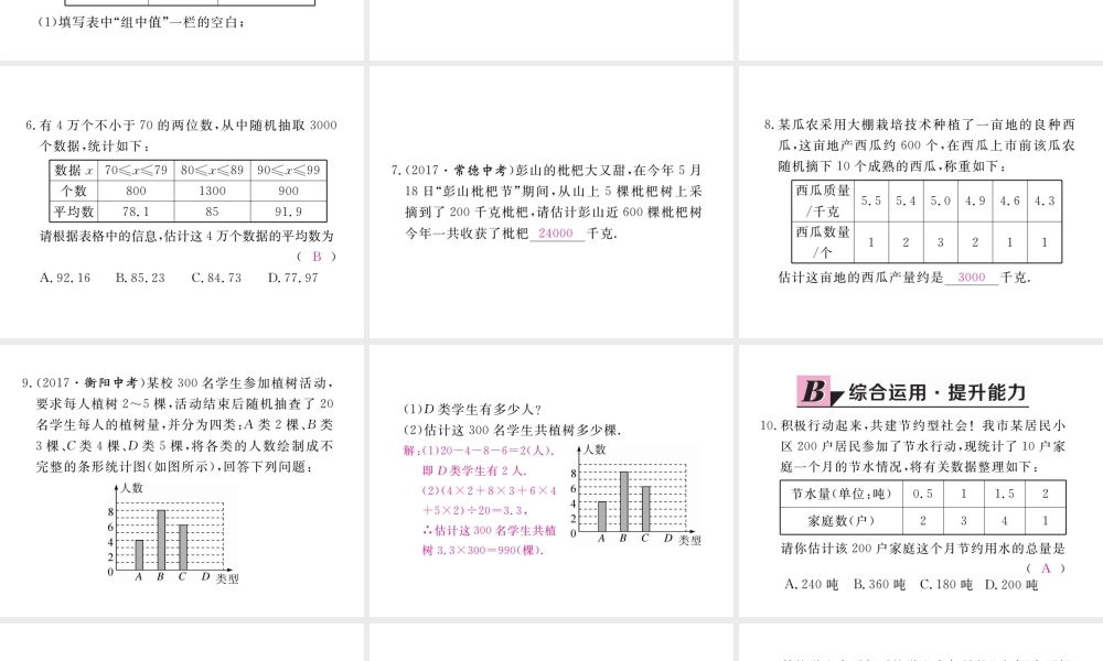 安级数学下册 第数据的分析 .1 平均数 第2课时 用样本平均数估计总体平均数练习课件 （新版）新人教版-（新版）新人教级下册数学课件