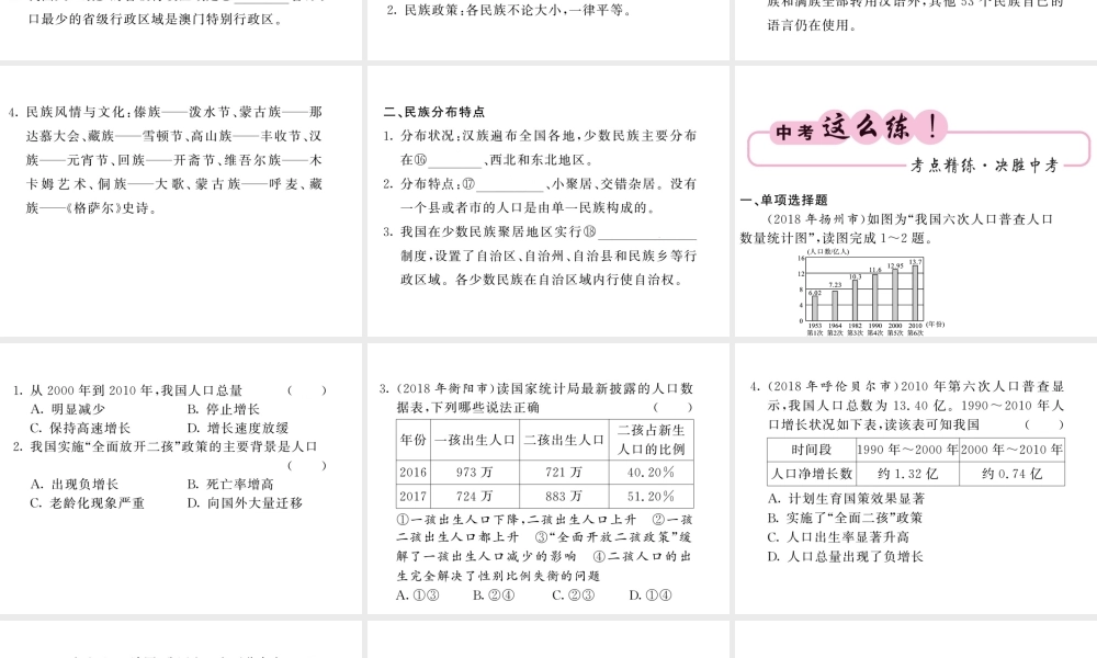 （人教版通用）中考地理一轮复习 八上 第一章 从世界看中国（第2课时 人口与民族）知识梳理课件-人教版初中九年级全册地理课件