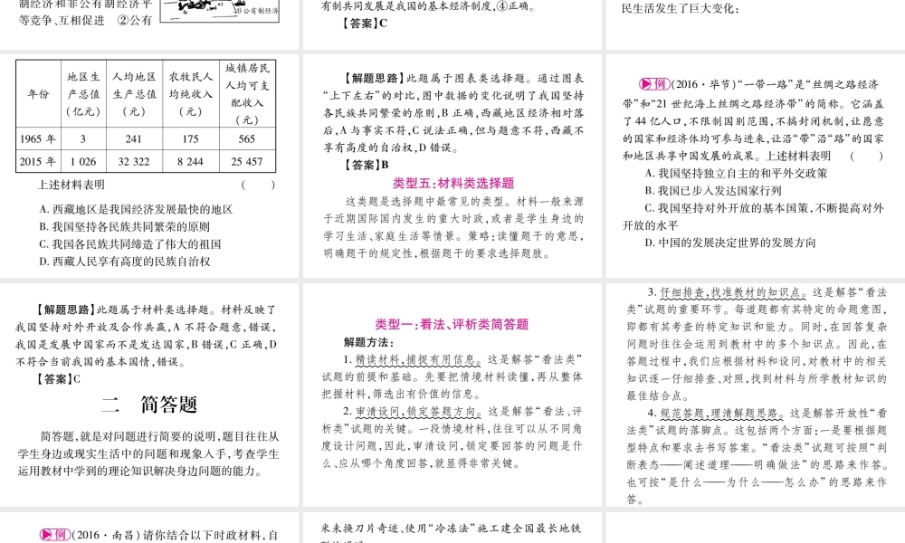 （三省通用）中考政治总复习 第一篇 答题技巧 题型突破课件 人民版-人民版初中九年级全册政治课件