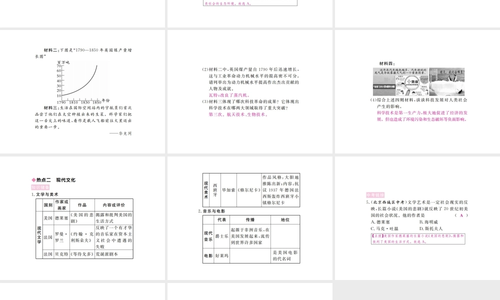 （全国版）九年级历史下册 第八单元 现代科学技术和文化小结练习课件 新人教版-新人教版初中九年级下册历史课件