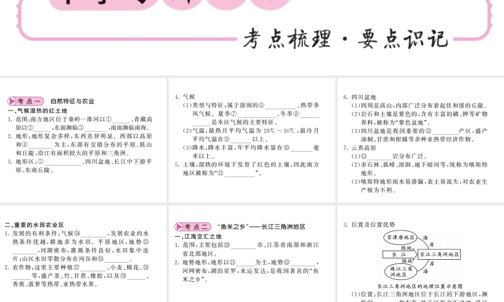 （人教版通用）中考地理一轮复习 八下 第七章 南方地区（第1课时 自然特征与农业“鱼米之乡”长江三角洲地区）知识梳理课件-人教版初中九年级全册地理课件