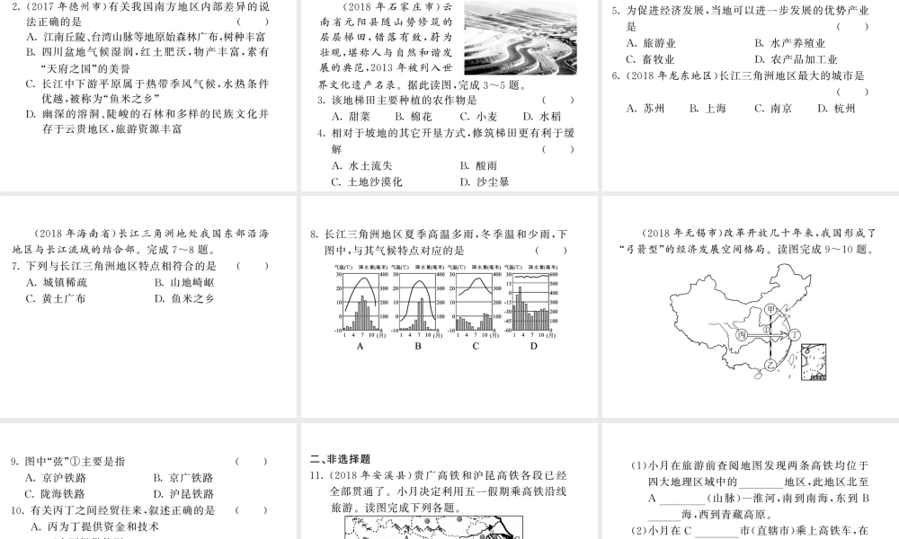 （人教版通用）中考地理一轮复习 八下 第七章 南方地区（第1课时 自然特征与农业“鱼米之乡”长江三角洲地区）知识梳理课件-人教版初中九年级全册地理课件
