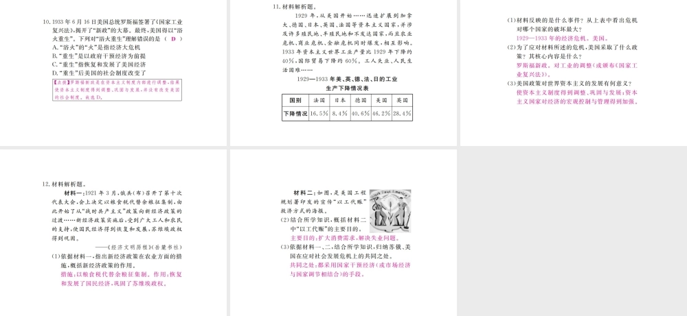 （全国版）九年级历史下册 第二单元 凡尔赛—华盛顿体系下的世界 4 经济大危机练习课件 新人教版-新人教版初中九年级下册历史课件
