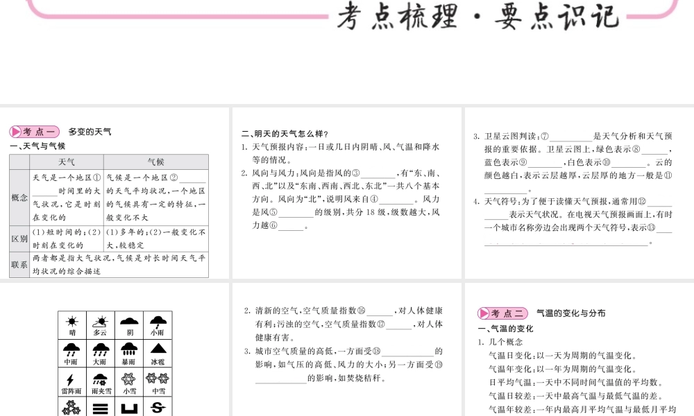 （人教版通用）中考地理一轮复习 七上 第三章 天气与气候（第1课时 多变的天气 气温和降水的变化与分布）知识梳理课件-人教版初中九年级全册地理课件