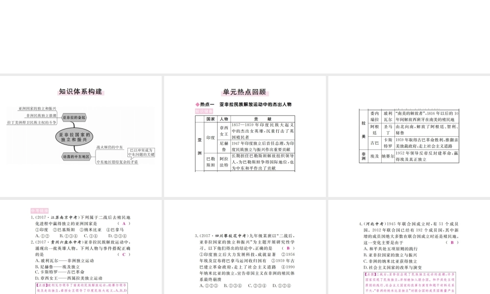 （全国版）九年级历史下册 第六单元 亚非拉国家的独立于振兴小结练习课件 新人教版-新人教版初中九年级下册历史课件