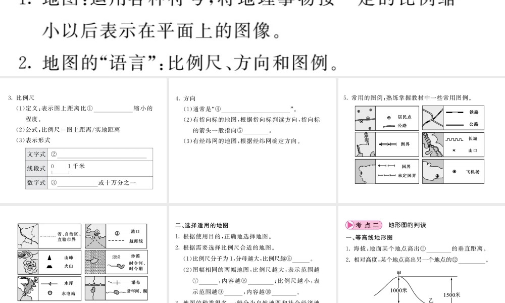 （人教版通用）中考地理一轮复习 七上 第一章 地球和地图（第2课时 地图的阅读 地形图的判读）知识梳理课件-人教版初中九年级全册地理课件