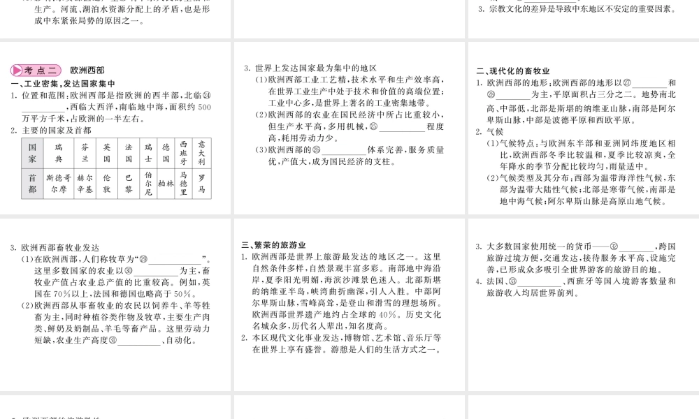 （人教版通用）中考地理一轮复习 七下 第八章 东半球其他的国家和地区（第1课时 中东和欧洲西部）知识梳理课件-人教版初中九年级全册地理课件