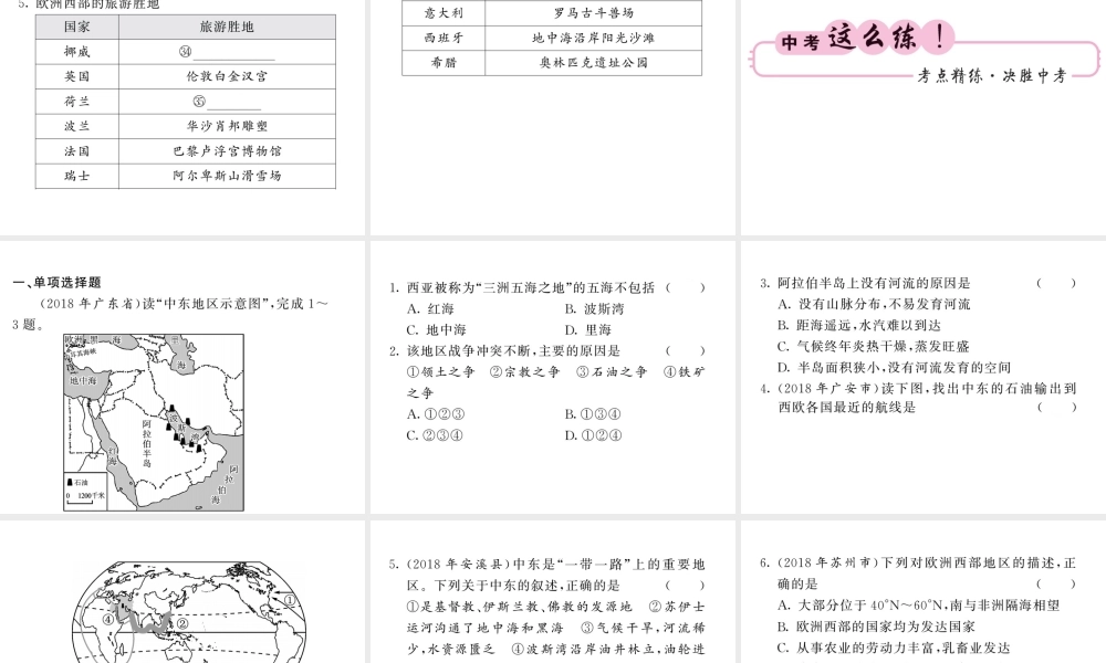 （人教版通用）中考地理一轮复习 七下 第八章 东半球其他的国家和地区（第1课时 中东和欧洲西部）知识梳理课件-人教版初中九年级全册地理课件