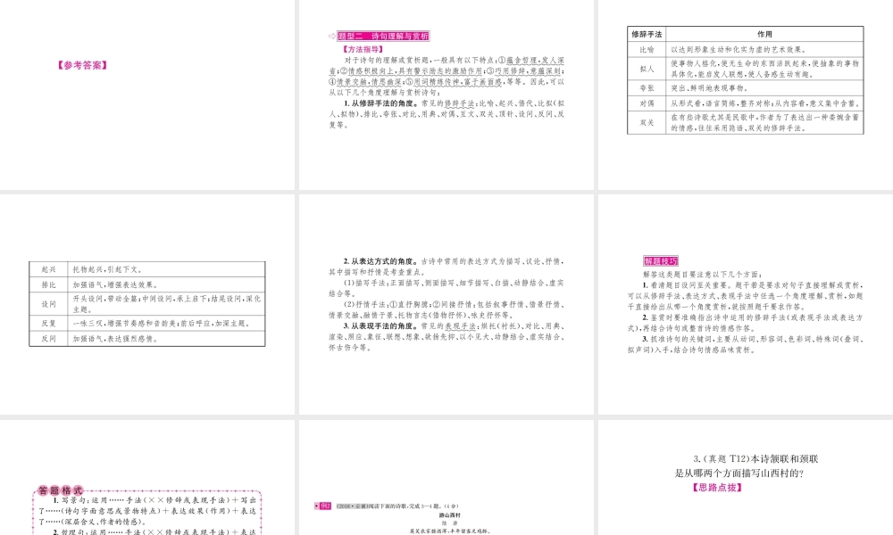（云南专版）中考语文 第一部分 古诗文阅读 第2讲 古诗词鉴赏复习课件-人教版初中九年级全册语文课件
