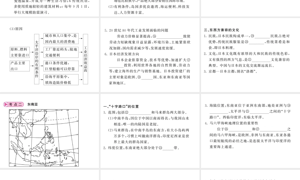 （人教版通用）中考地理一轮复习 七下 第七章 我们邻近的国家和地区（第1课时 日本和东南亚）知识梳理课件-人教版初中九年级全册地理课件