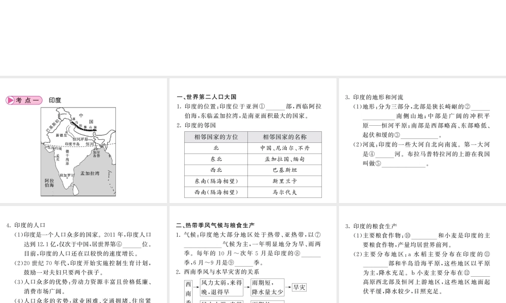 （人教版通用）中考地理一轮复习 七下 第七章 我们邻近的国家和地区（第2课时 印度和俄罗斯）知识梳理课件-人教版初中九年级全册地理课件