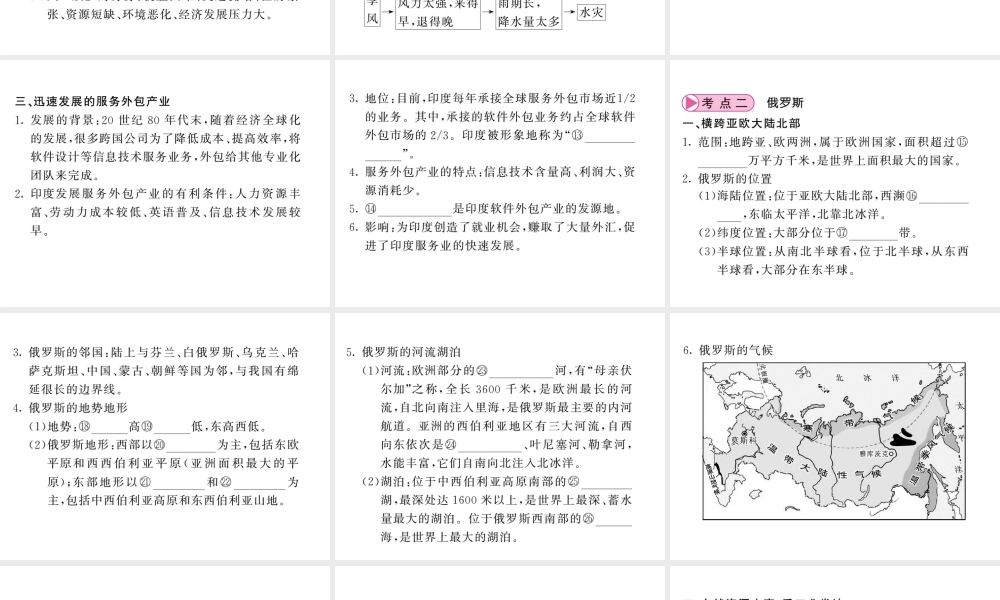 （人教版通用）中考地理一轮复习 七下 第七章 我们邻近的国家和地区（第2课时 印度和俄罗斯）知识梳理课件-人教版初中九年级全册地理课件