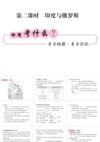 （人教版通用）中考地理一轮复习 七下 第七章 我们邻近的国家和地区（第2课时 印度和俄罗斯）知识梳理课件-人教版初中九年级全册地理课件
