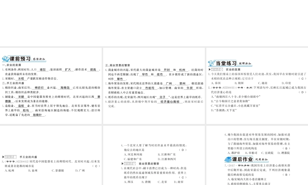 （北部湾级历史下册 第二单元 辽宋夏金元时期：民族关系发展和社会变化 第9课 宋代经济的发展习题课件 新人教版-新人教级下册历史课件