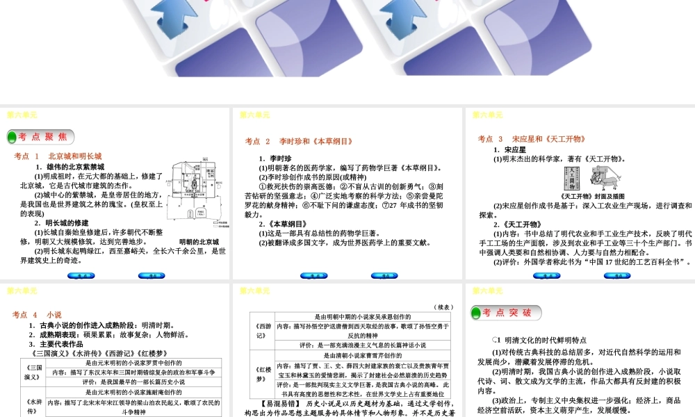 （呼和浩特专版）中考历史复习 第六单元 明清文化课件 岳麓版-岳麓版初中九年级全册历史课件