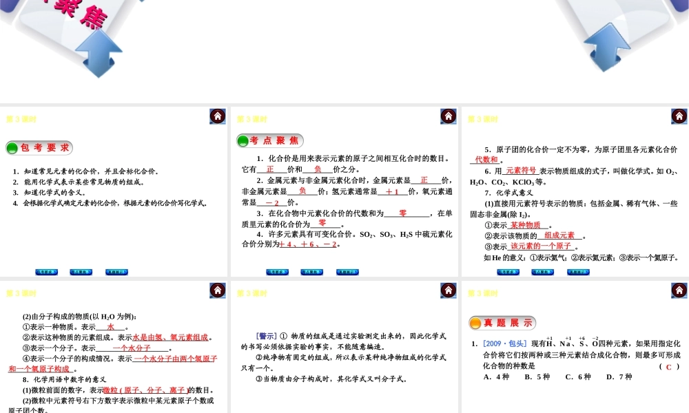 （包头专版）2014中考化学复习方案 第3课时 化合价与化学式课件（包考要求+考点聚焦+真题展示，含2013试题）