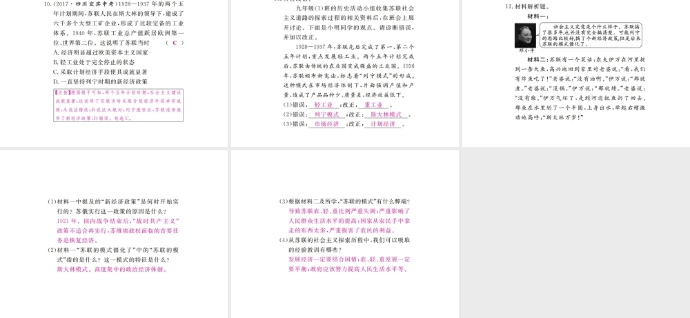 （全国版）九年级历史下册 第一单元 苏联社会主义的探索 2 对社会主义道路的探索练习课件 新人教版-新人教版初中九年级下册历史课件