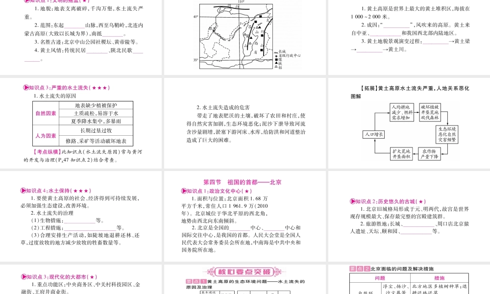 （人教版通用）中考地理总复习 八下 第6章 北方地区 第2课时 黄土高原和北京课件-人教版初中九年级全册地理课件