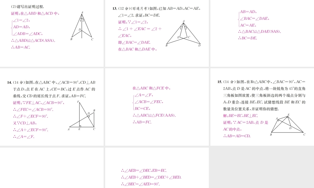 （云南专级数学上册 周周练（12.1-12.2）作业课件 （新版）新人教版-（新版）新人教级上册数学课件