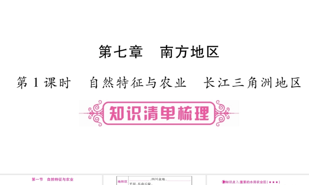 （人教版通用）中考地理总复习 八下 第7章 南方地区 第1课时 自然特征与农业 长江三角洲地区课件-人教版初中九年级全册地理课件