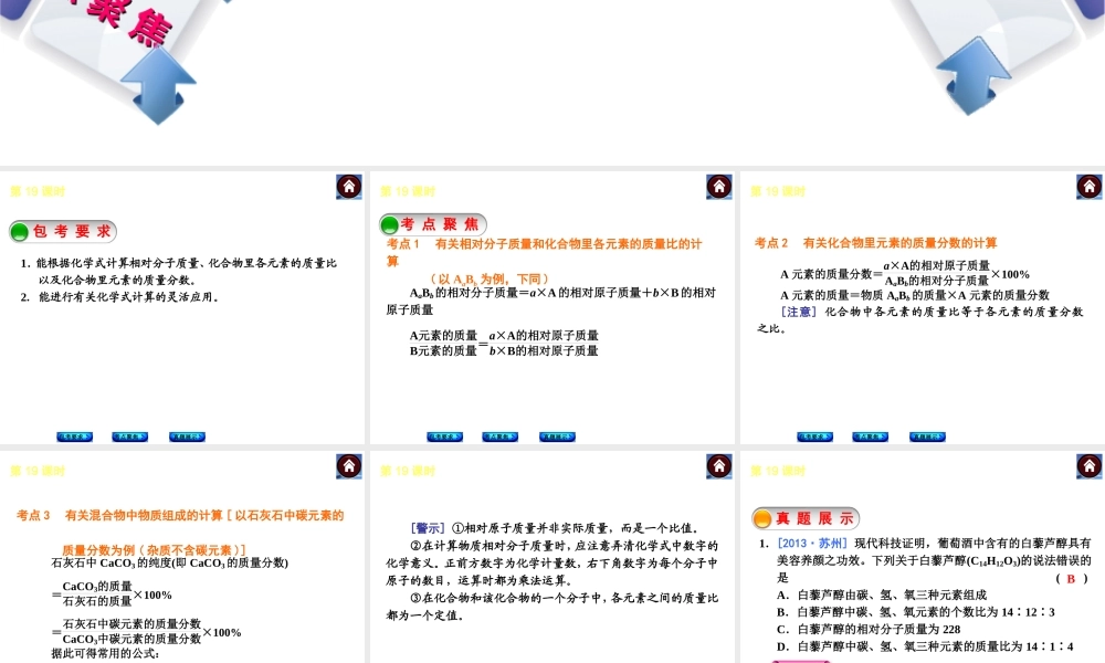 （包头专版）2014中考化学复习方案 第19课时 物质组成的简单计算课件（包考要求+考点聚焦+真题展示，含2013试题）