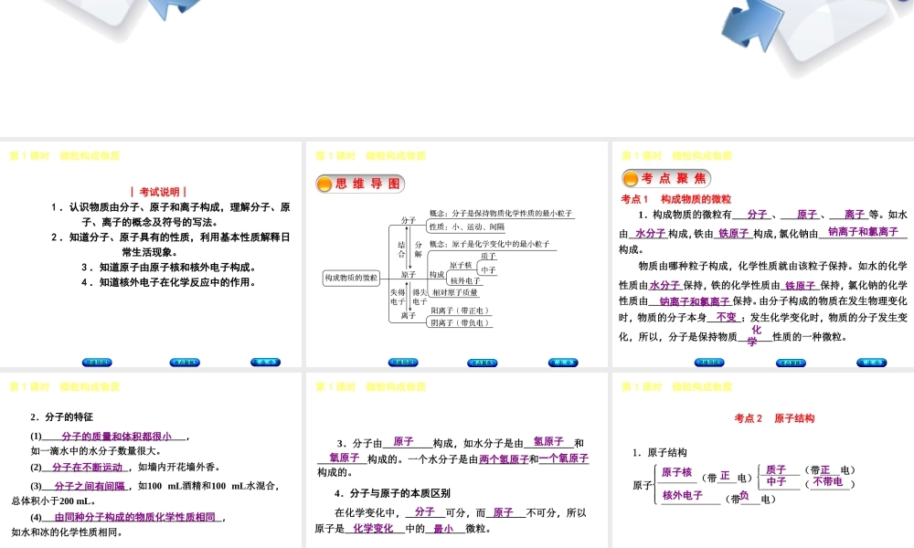 （包头专版）中考化学复习方案 第1课时 微粒构成物质课件-人教版初中九年级全册化学课件