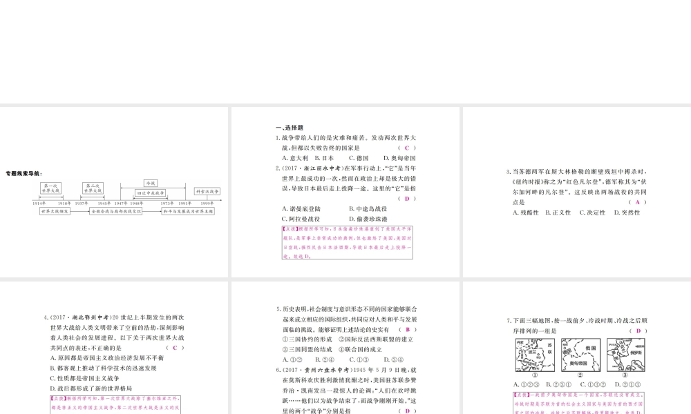（全国版）九年级历史下册 期末专题复习 专题二 战争与和平练习课件 新人教版-新人教版初中九年级下册历史课件