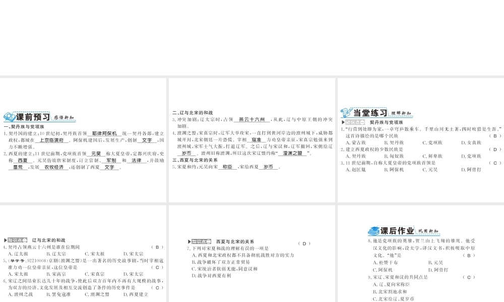 （北部湾专版）七年级历史下册 第二单元 辽宋夏金元时期：民族关系发展和社会变化 第7课 习题课件 新人教版-新人教版初中七年级下册历史课件