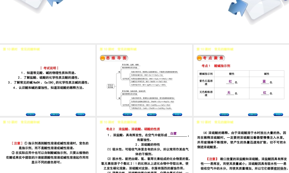 （包头专版）中考化学复习方案 第10课时 常见的酸和碱课件-人教版初中九年级全册化学课件