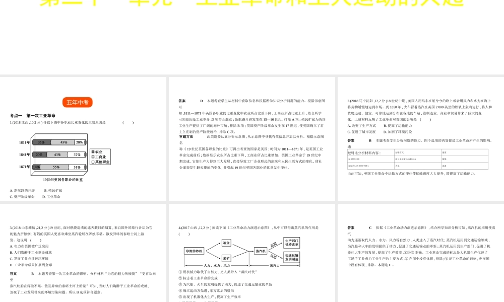 （全国版）中考历史总复习 第二十一单元 工业革命和工人运动的兴起（试卷部分）课件-人教版初中九年级全册历史课件