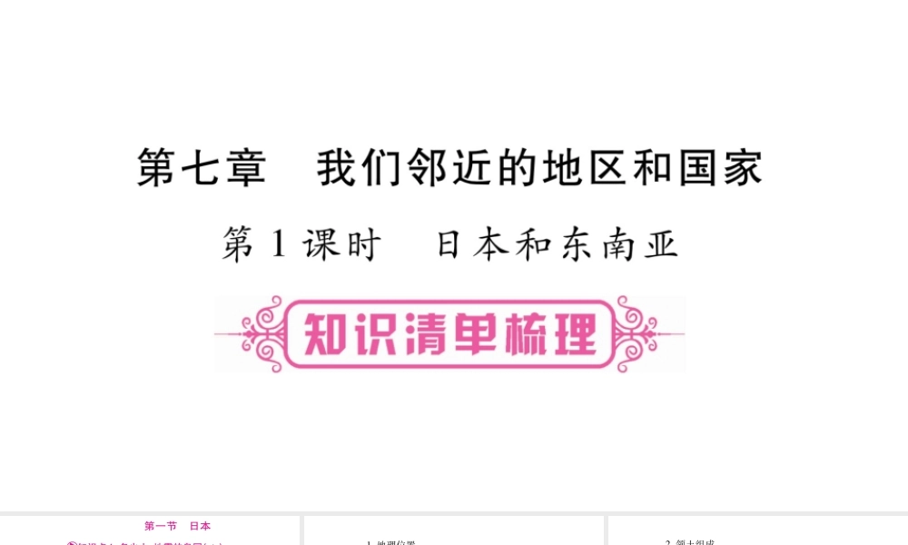 （人教版通用）中考地理总复习 七下 第7章 我们邻近的地区和国家 第1课时 日本和东南亚课件-人教版初中九年级全册地理课件