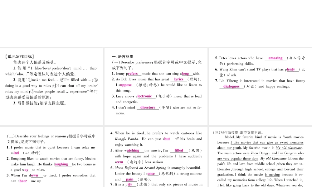 （娄底专版）秋九年级英语全册 Unit 9 I like music that I can dance to同步作文指导课件 （新版）人教新目标版-（新版）人教新目标版初中九年级全册英语课件