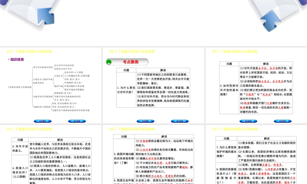 （呼和浩特专版）中考政治复习方案 第三部分 九全 第四课 了解基本国策与发展战略课件-人教版初中九年级全册政治课件