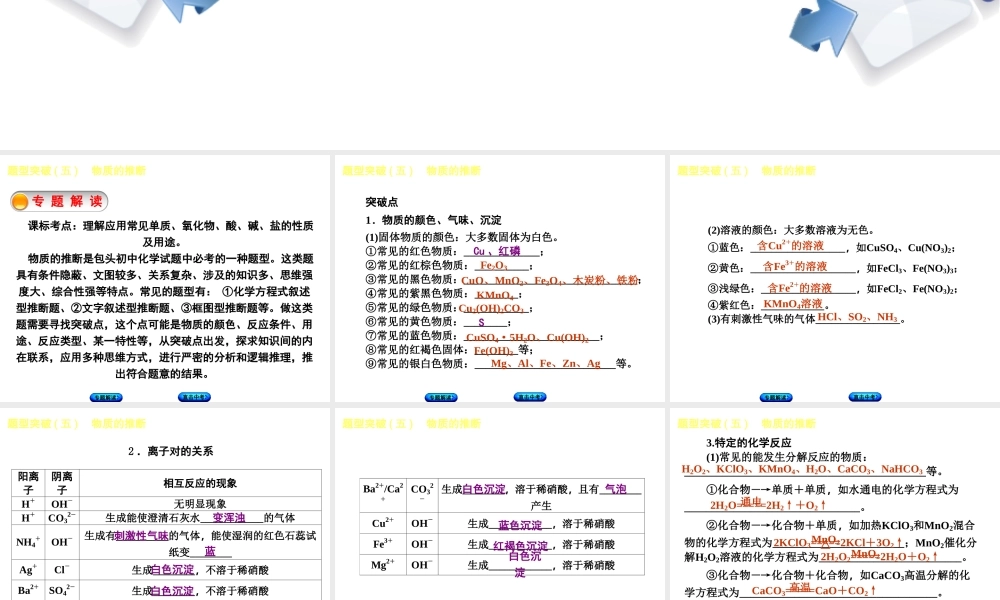 （包头专版）中考化学复习方案 题型突破（五）物质的推断课件-人教版初中九年级全册化学课件
