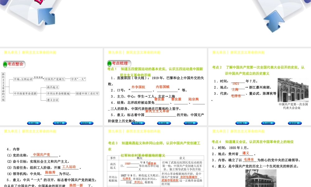 （包头专版）中考历史复习 第二部分 中国近代史 第九单元 新民主主义革命的兴起课件-人教版初中九年级全册历史课件