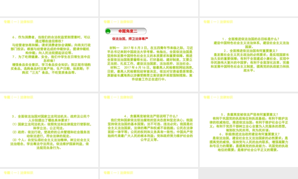 （呼和浩特专版）中考政治复习方案 第一部分 知识专题 专题一 法律知识 法律知识课件-人教版初中九年级全册政治课件