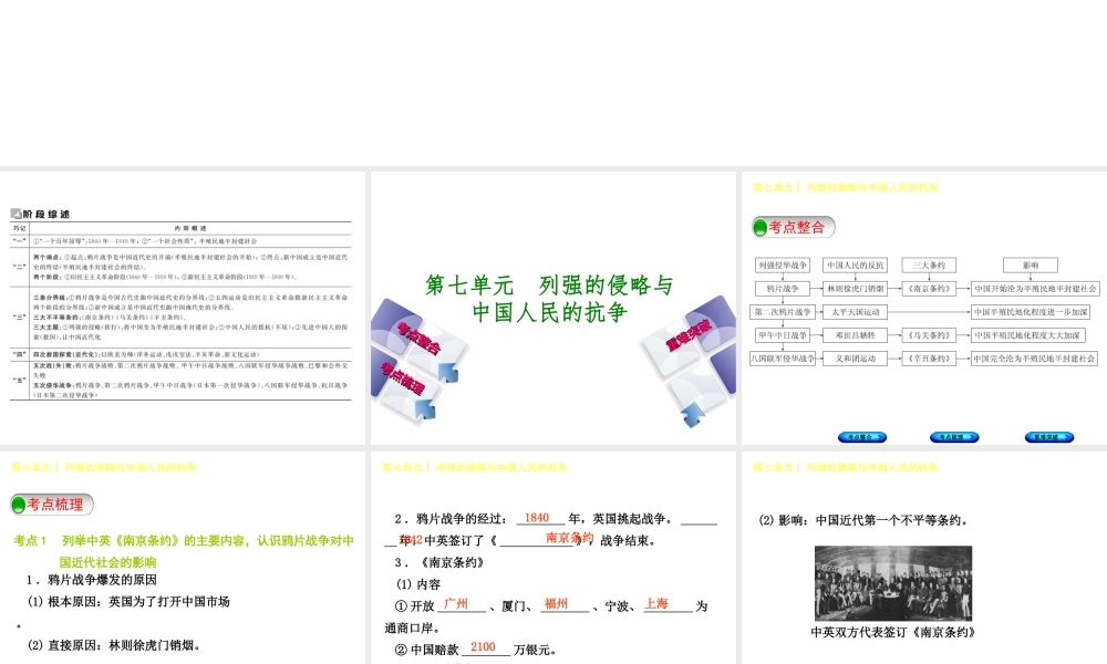 （包头专版）中考历史复习 第二部分 中国近代史 第七单元 列强的侵略与中国人民的抗争课件-人教版初中九年级全册历史课件
