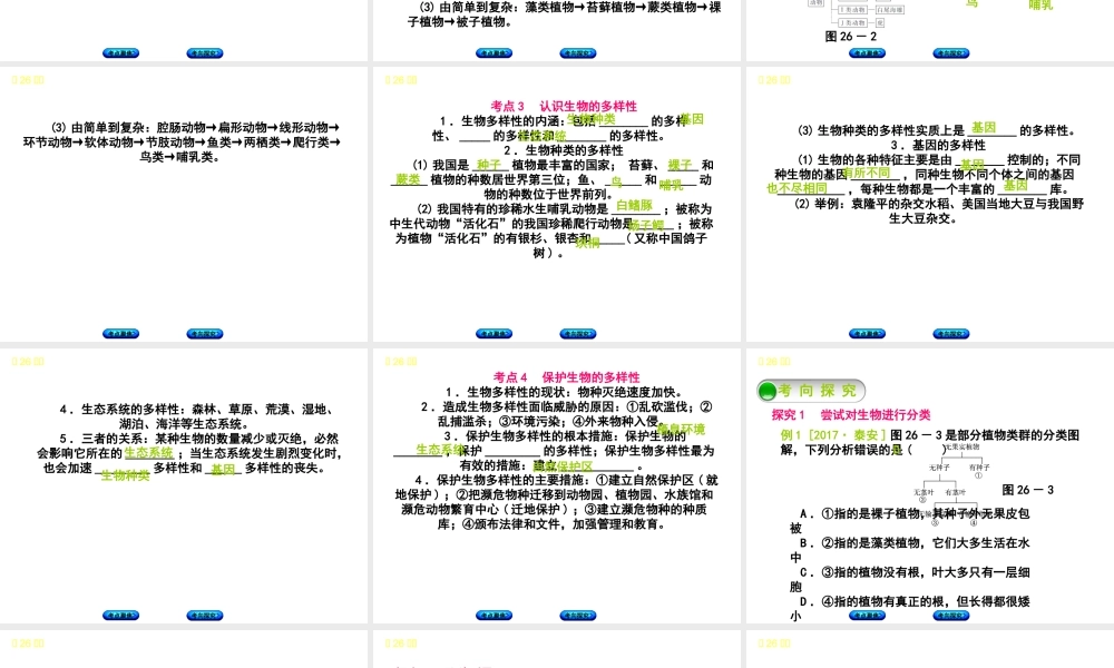 （北京专版）中考生物复习方案 主题八 生物的多样性 第26课时 生物的分类及生物多样性的认识和保护课件-人教版初中九年级全册生物课件