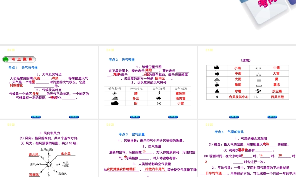 （呼伦贝尔兴安盟专版）中考地理复习方案 教材梳理篇 第5课时 多变的天气 气温与降水的变化与分布课件-人教版初中九年级全册地理课件