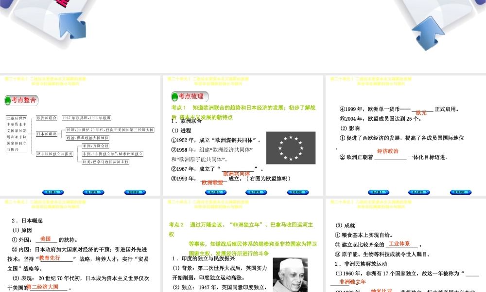 （包头专版）中考历史复习 第五部分 世界现代史 第二十单元 二战后主要资本主义国家的发展和亚非拉国家的独立与振兴课件-人教版初中九年级全册历史课件