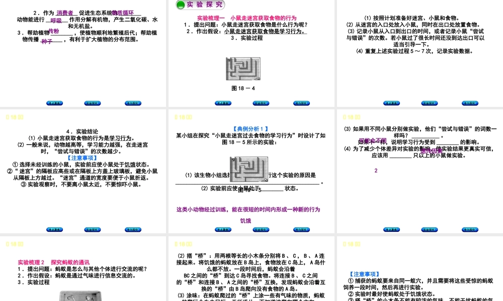 （北京专版）中考生物复习方案 主题六 动物的运动和行为 第18课时 动物的运动和行为课件-人教版初中九年级全册生物课件