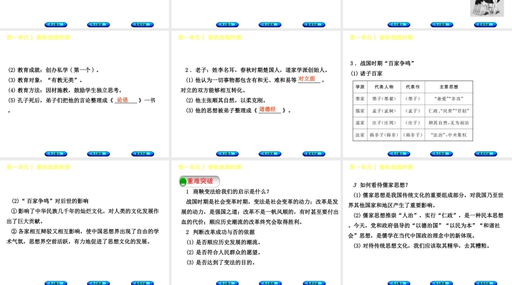 （包头专版）中考历史复习 第一部分 中国古代史 第一单元 春秋战国时期课件-人教版初中九年级全册历史课件